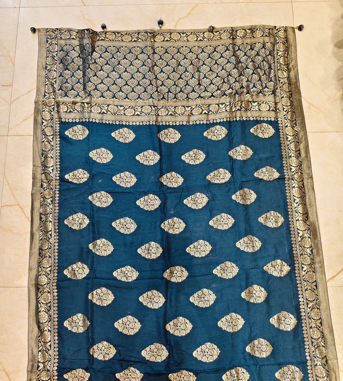 Teal Blue Silk Woven Saree
