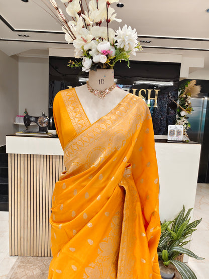 Mustard Silk Woven Saree
