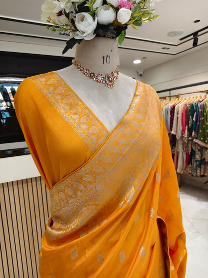 Mustard Silk Woven Saree