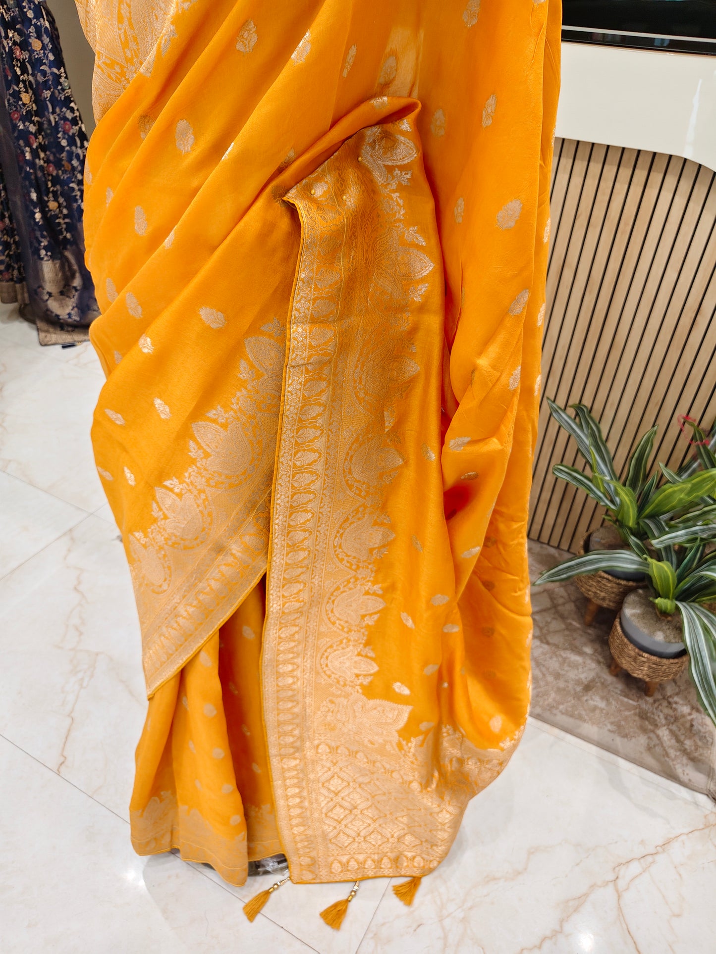 Mustard Silk Woven Saree