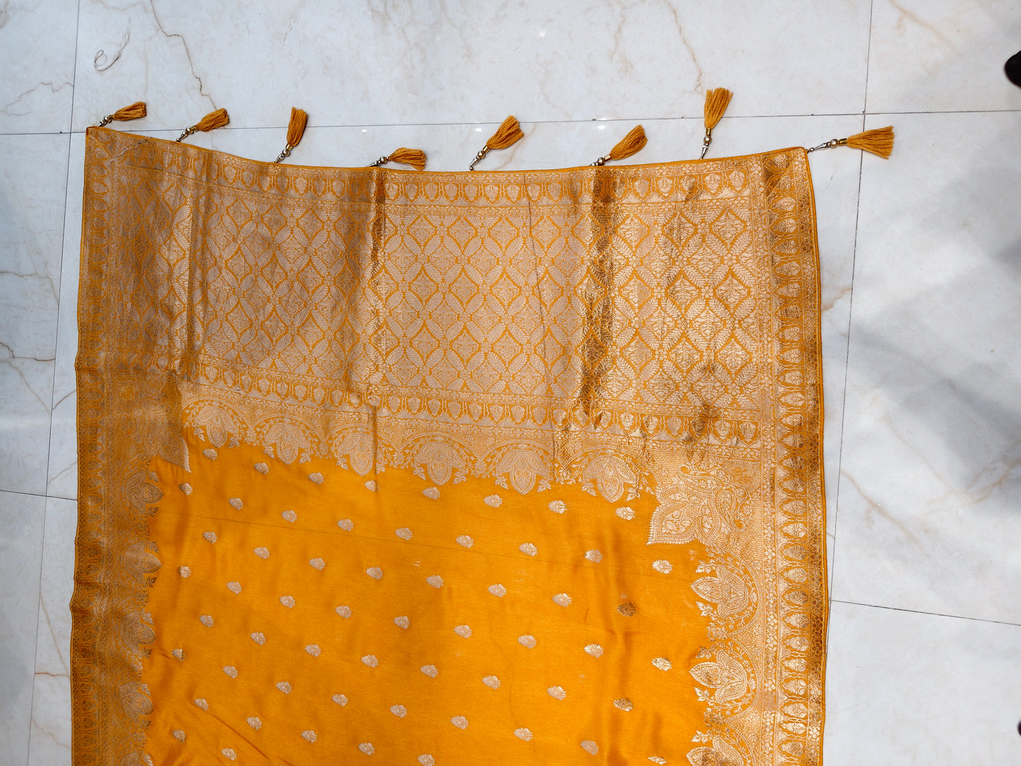 Mustard Silk Woven Saree