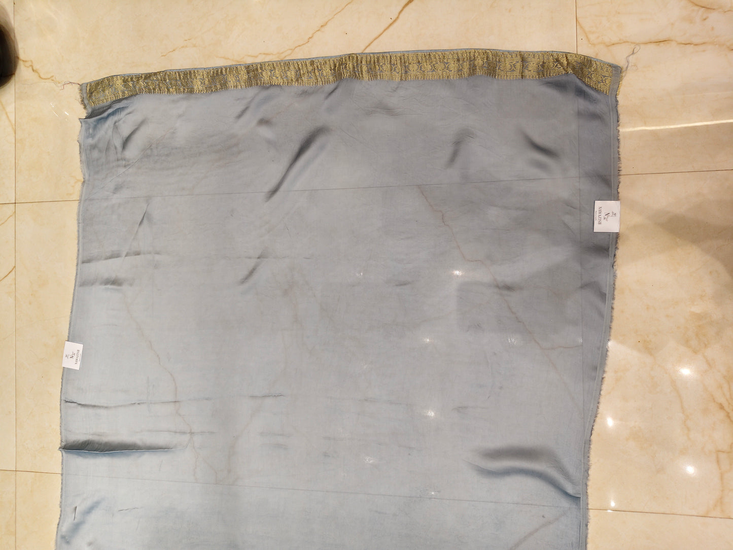 Sky Blue Zari work Crepe Saree