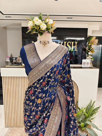 Navy Blue Zari & Meena Work Saree