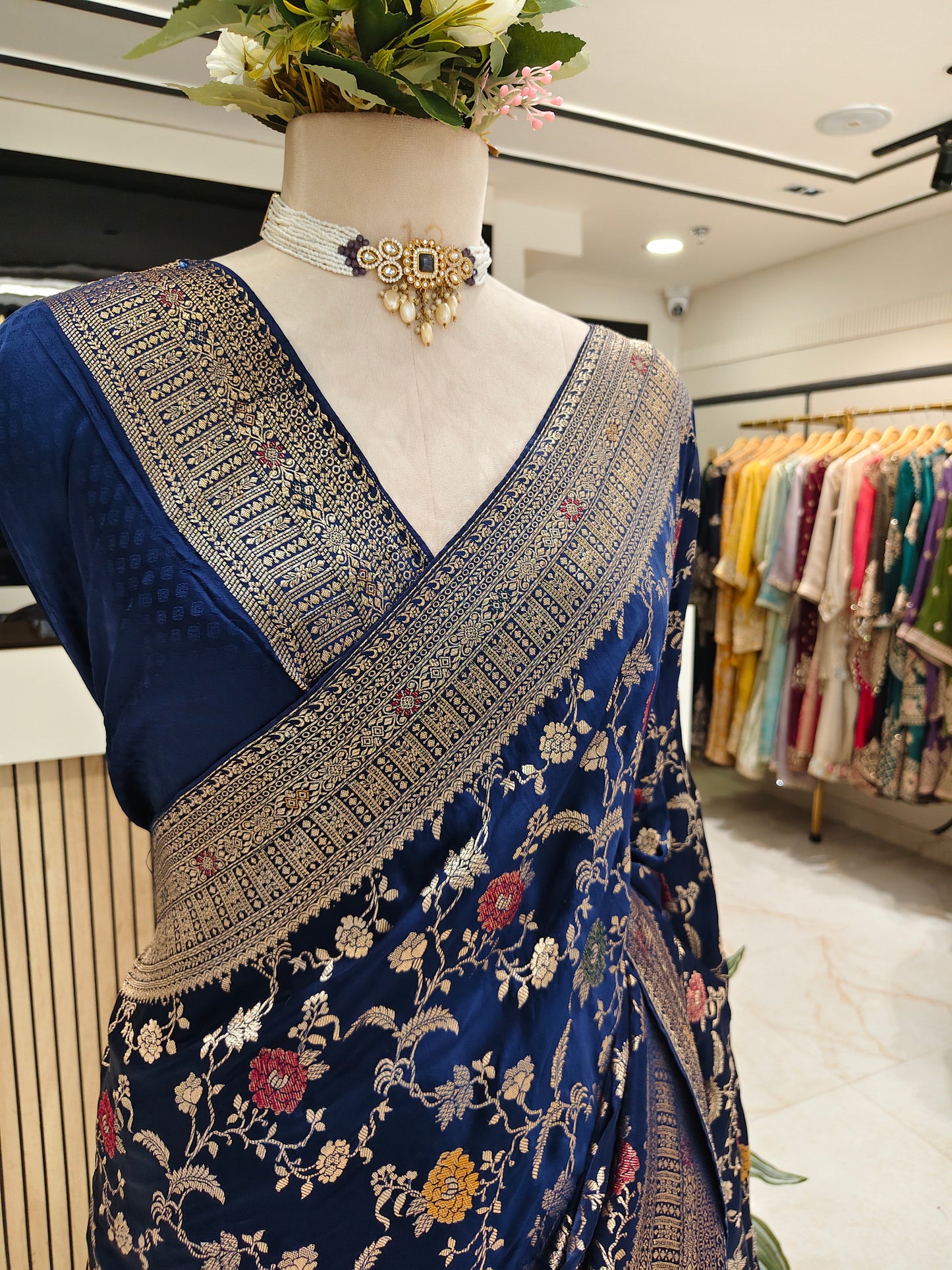 Navy Blue Zari & Meena Work Saree