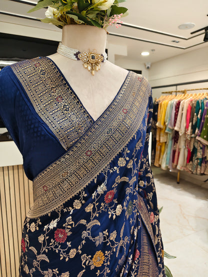Navy Blue Zari & Meena Work Saree