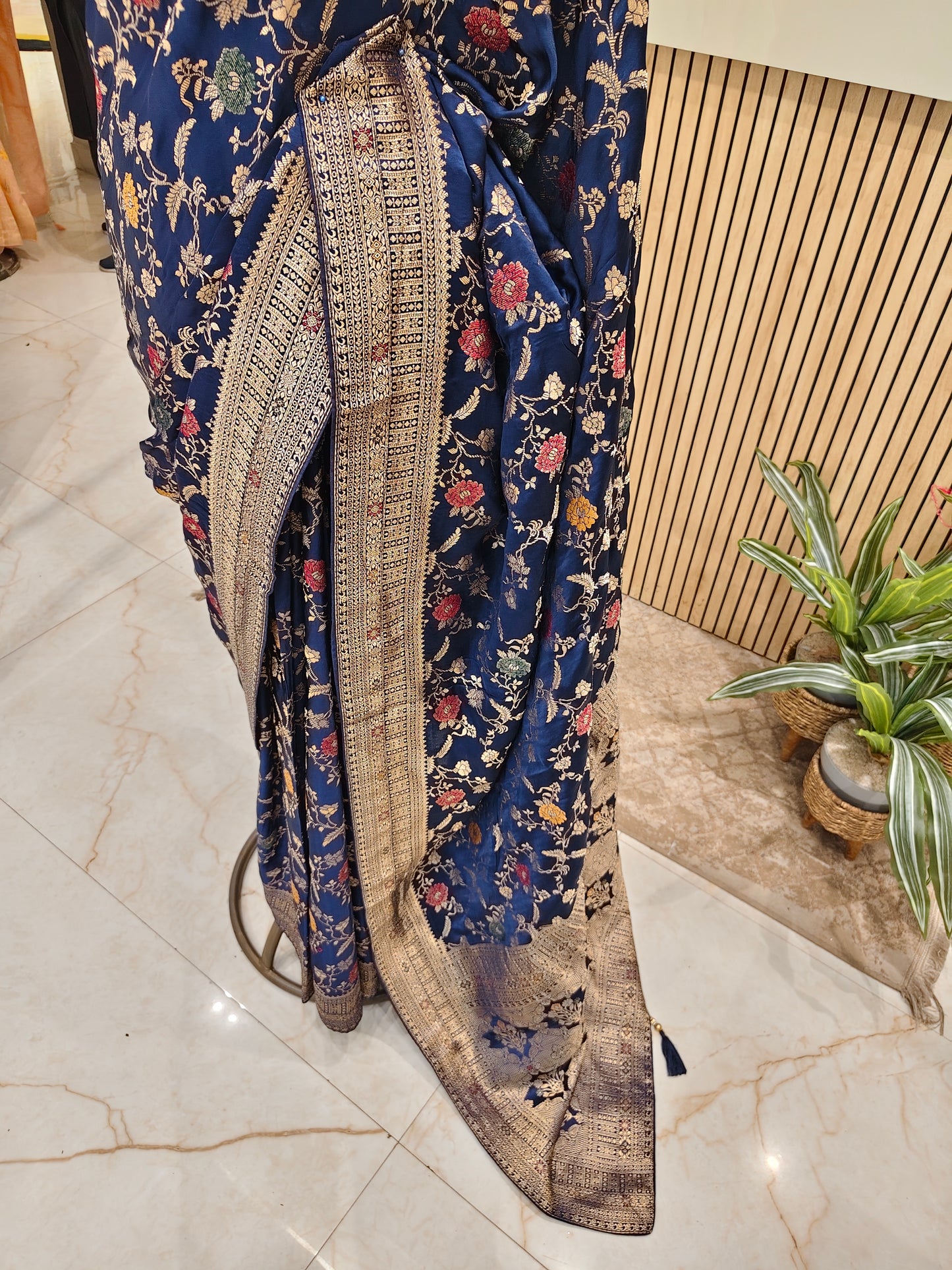 Navy Blue Zari & Meena Work Saree