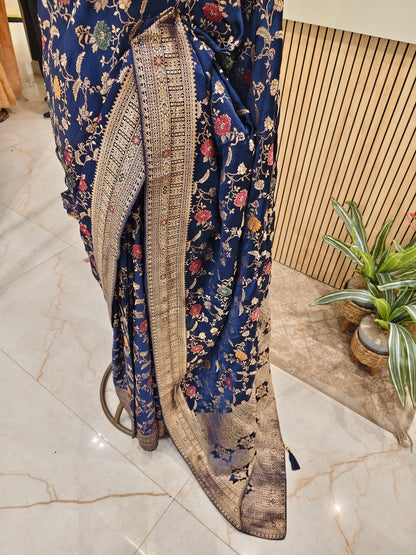 Navy Blue Zari & Meena Work Saree