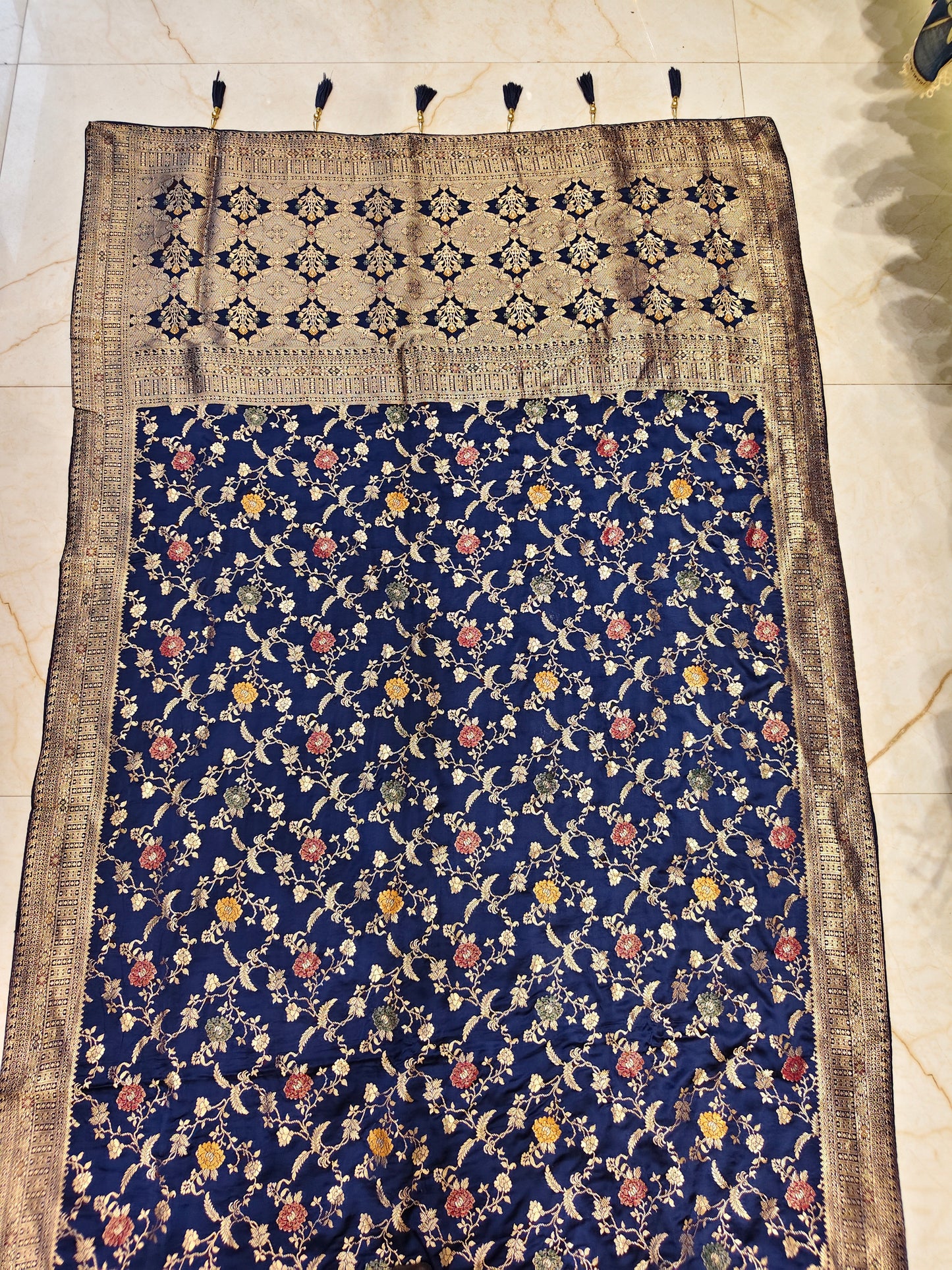 Navy Blue Zari & Meena Work Saree