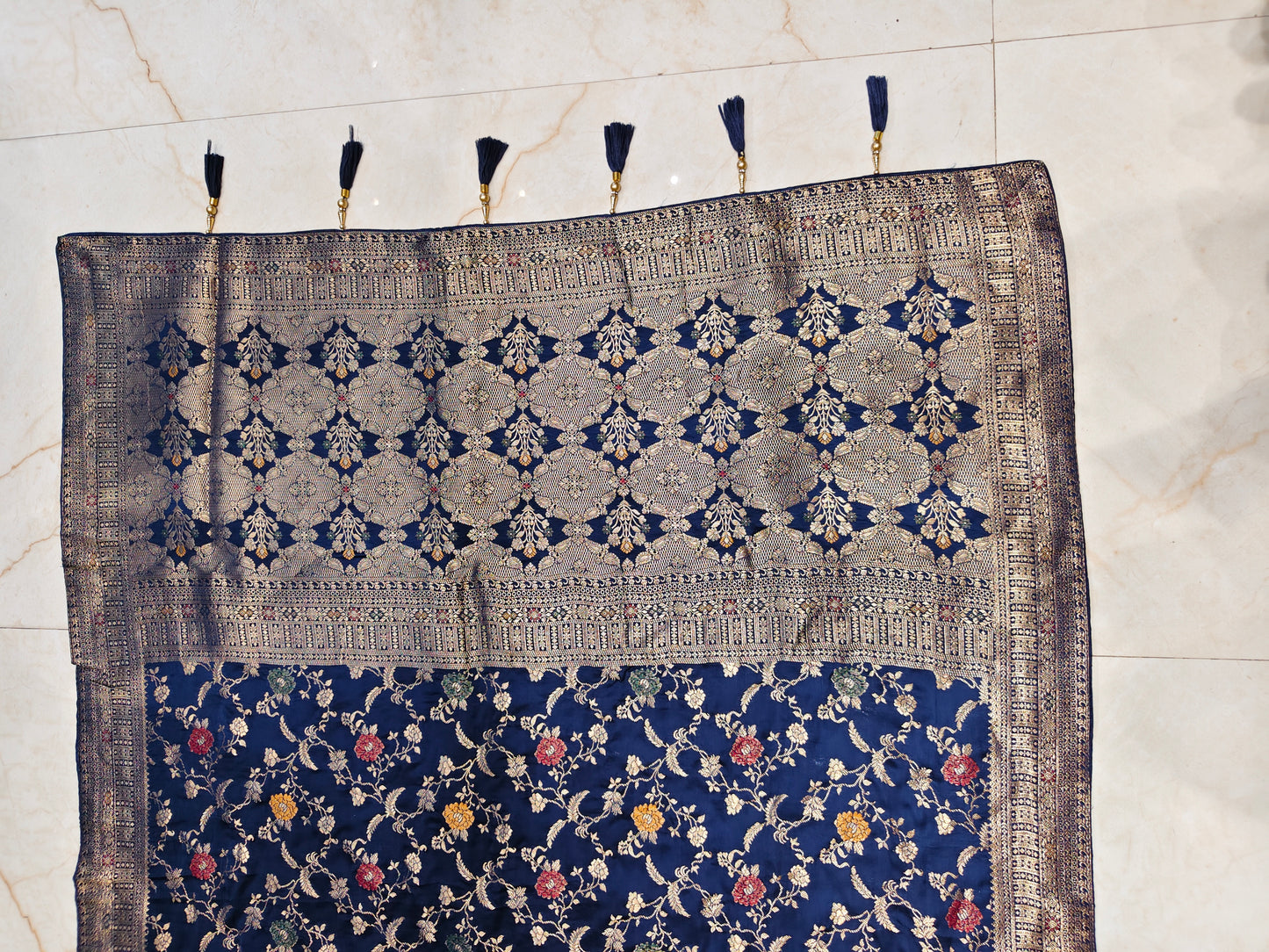Navy Blue Zari & Meena Work Saree