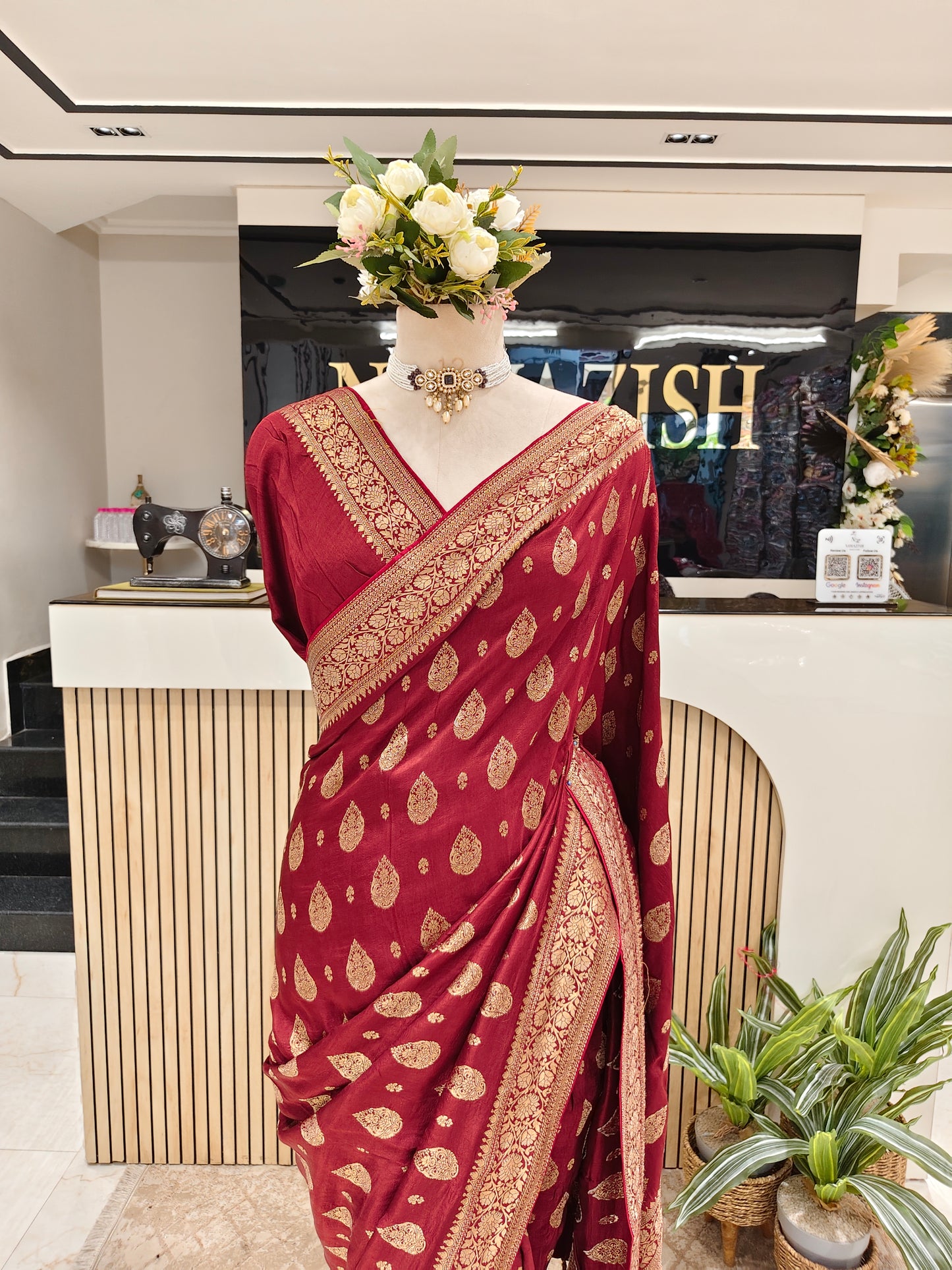 Maroon Silk Woven Saree