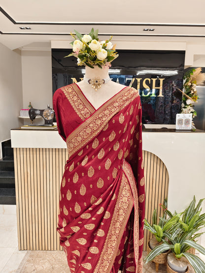 Maroon Silk Woven Saree