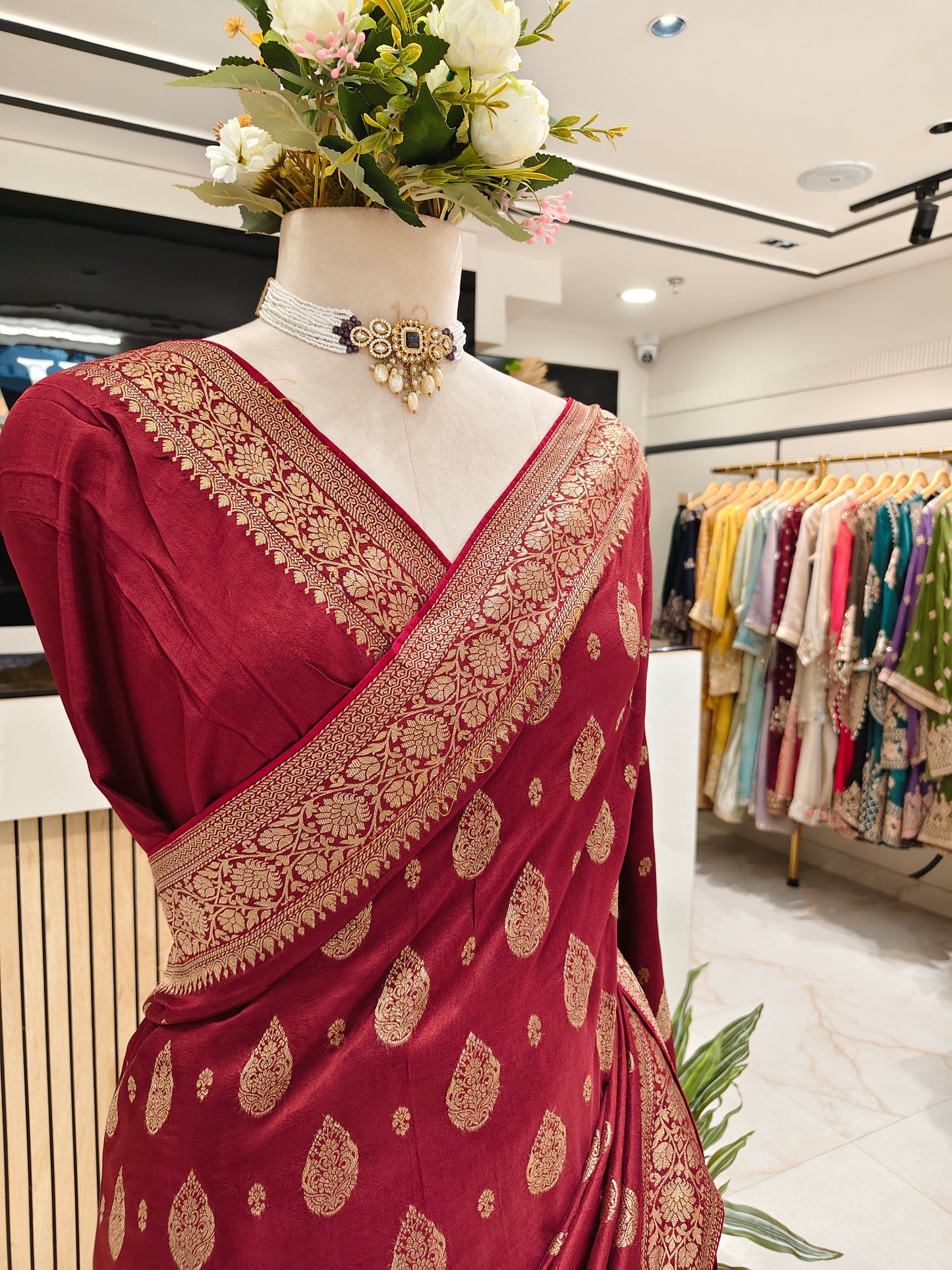 Maroon Silk Woven Saree