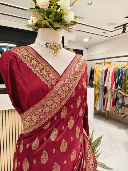 Maroon Silk Woven Saree