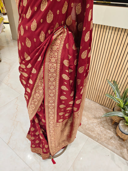 Maroon Silk Woven Saree