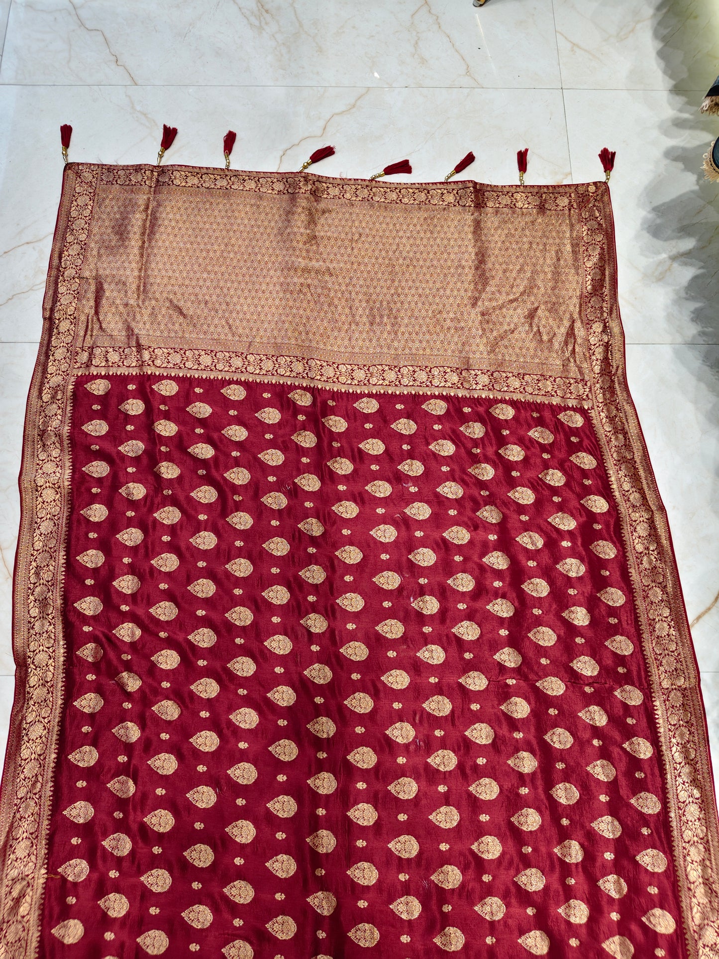 Maroon Silk Woven Saree
