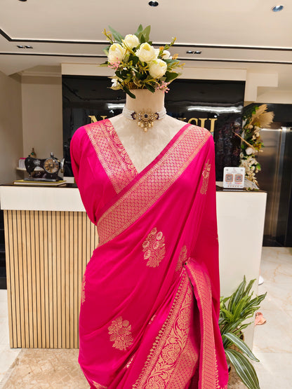 Rani Pink Zari Woven Saree