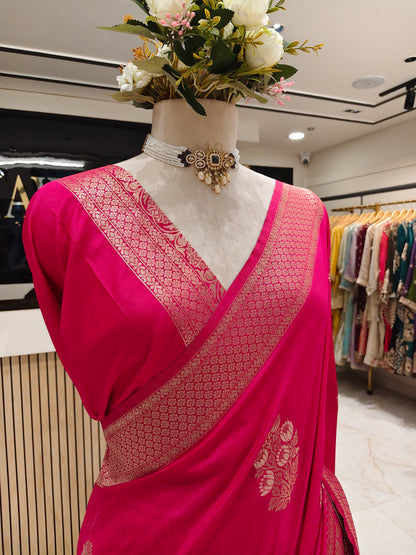 Rani Pink Zari Woven Saree