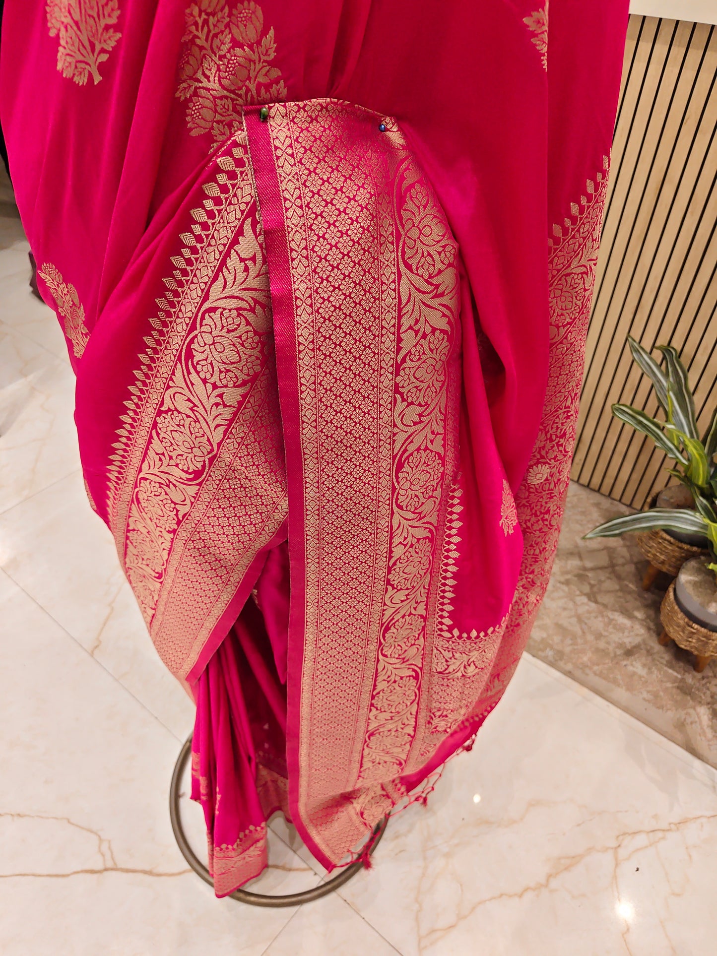 Rani Pink Zari Woven Saree