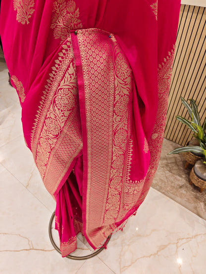 Rani Pink Zari Woven Saree