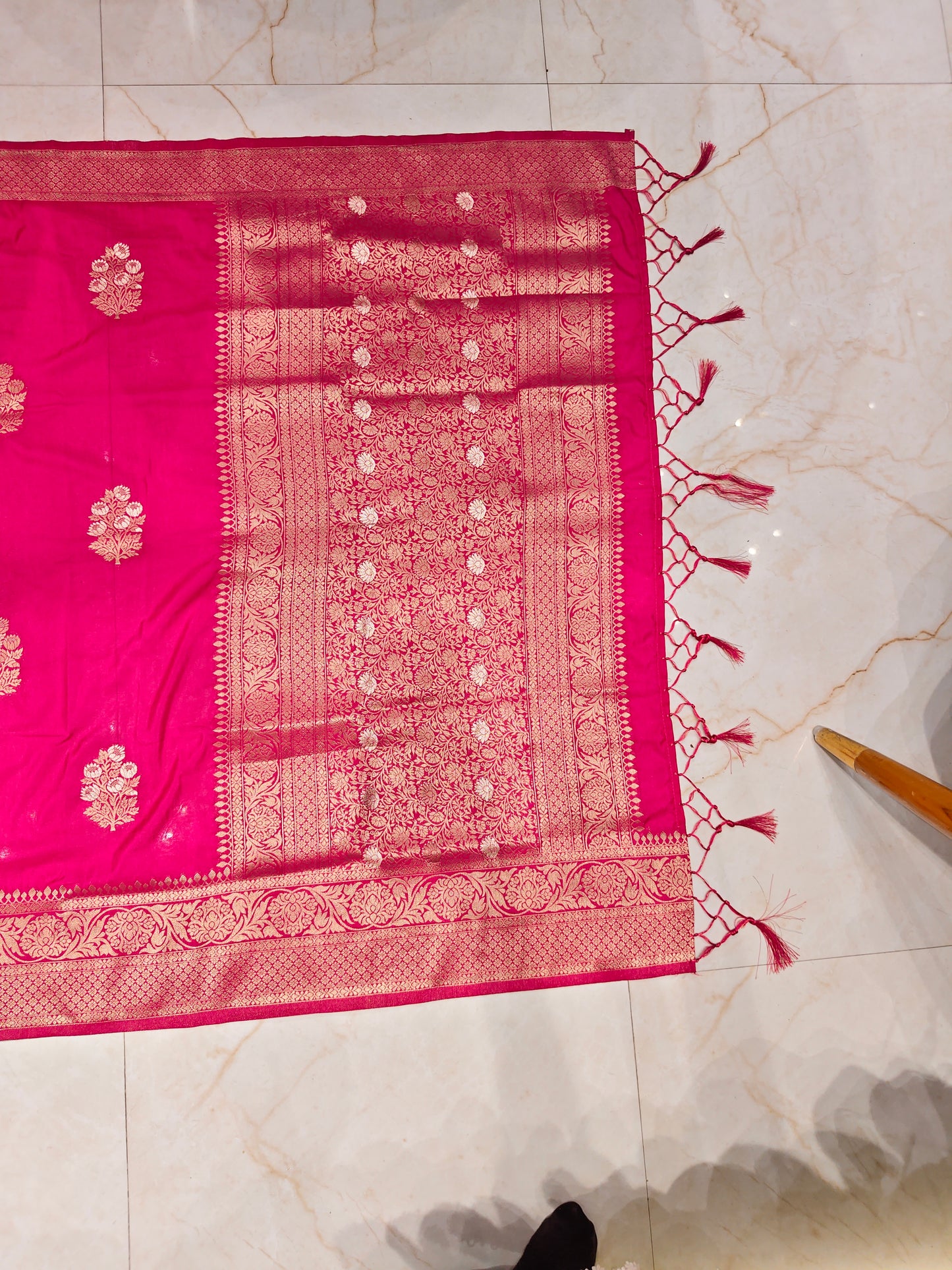 Rani Pink Zari Woven Saree