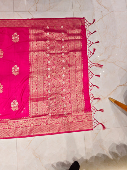 Rani Pink Zari Woven Saree