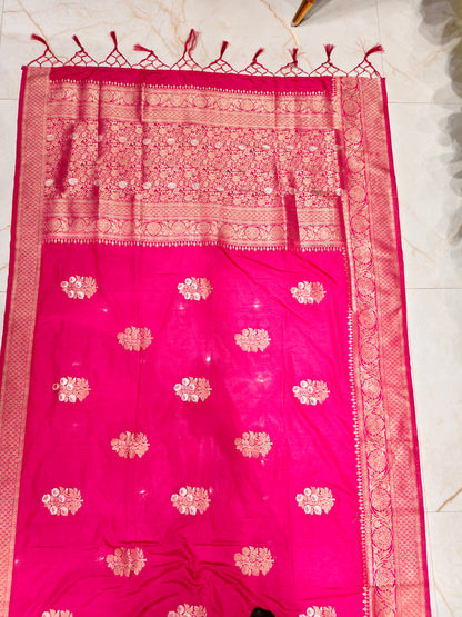 Rani Pink Zari Woven Saree