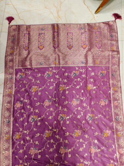 Lavender Meena Kari Silk Saree