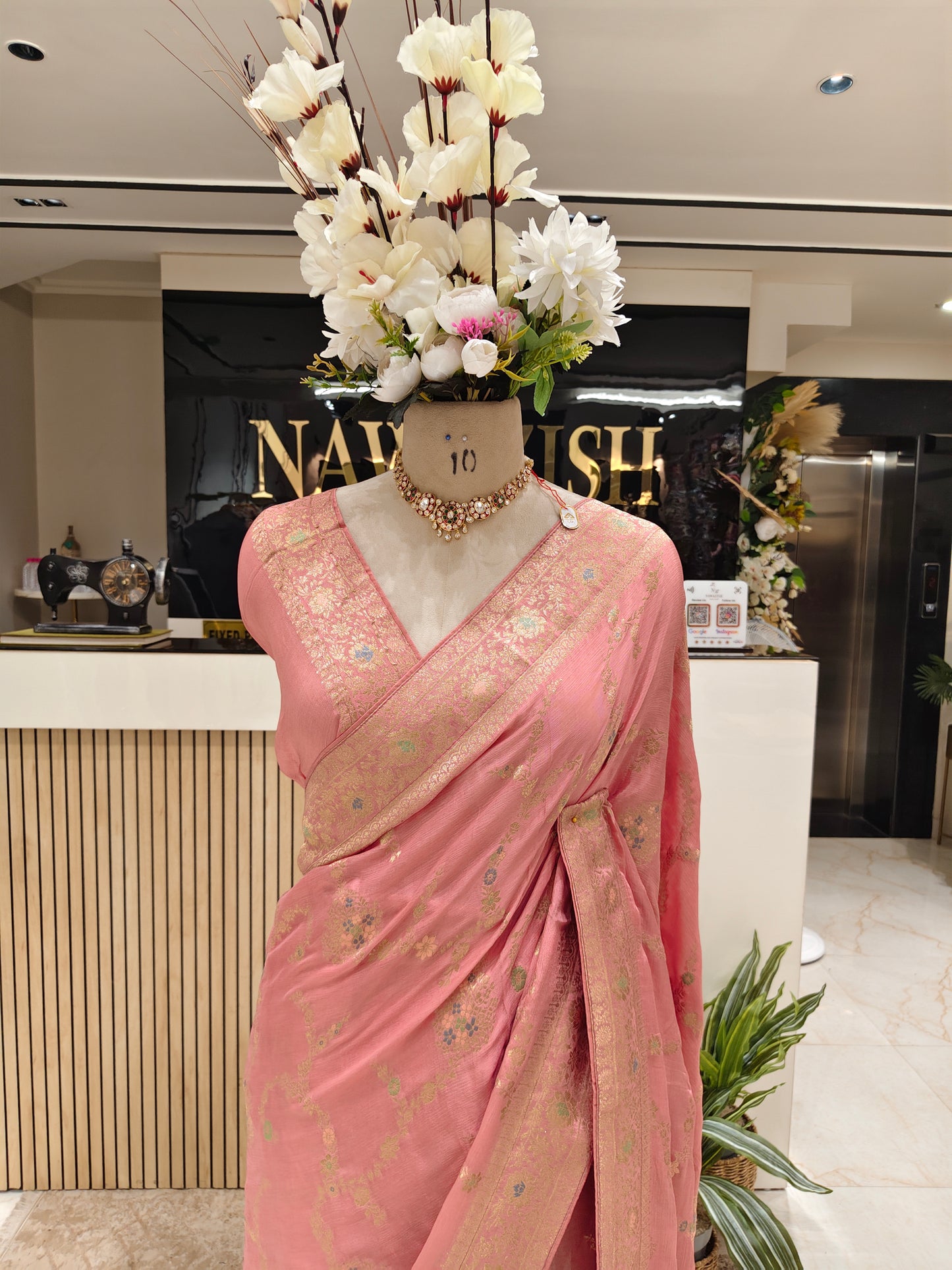 Onion Pink Zari Meena Kari Saree
