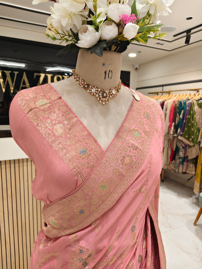 Onion Pink Zari Meena Kari Saree
