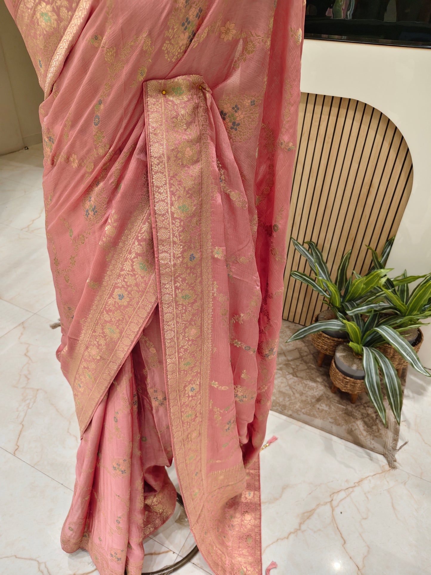 Onion Pink Zari Meena Kari Saree