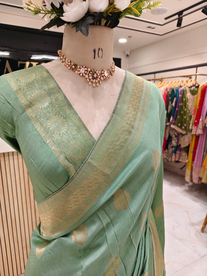 Pista Green Dola Silk Saree