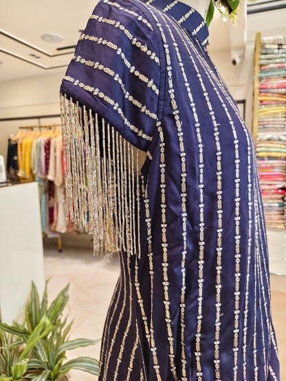 Navy Blue Embellished Gown with Skirt