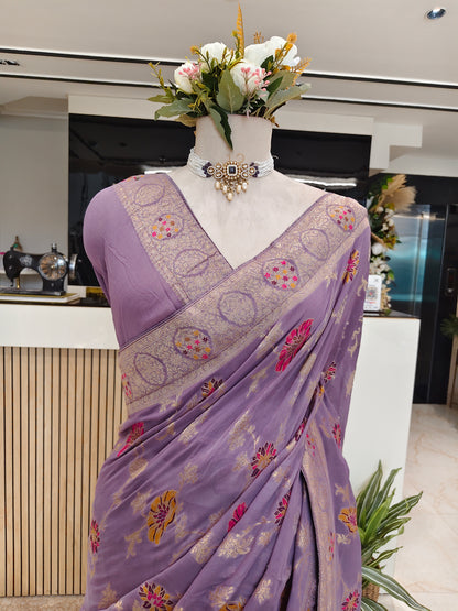 Purple Georgette Meena Kari Saree