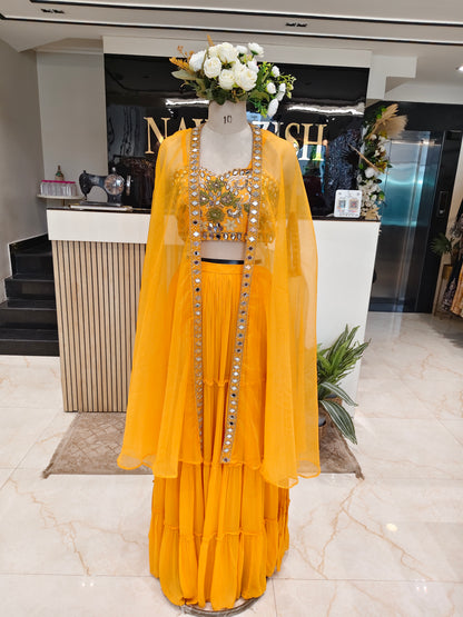 Mustard Mirror Work Skirt Set