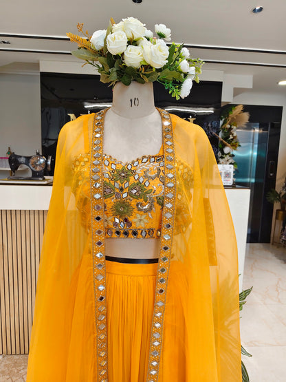 Mustard Mirror Work Skirt Set