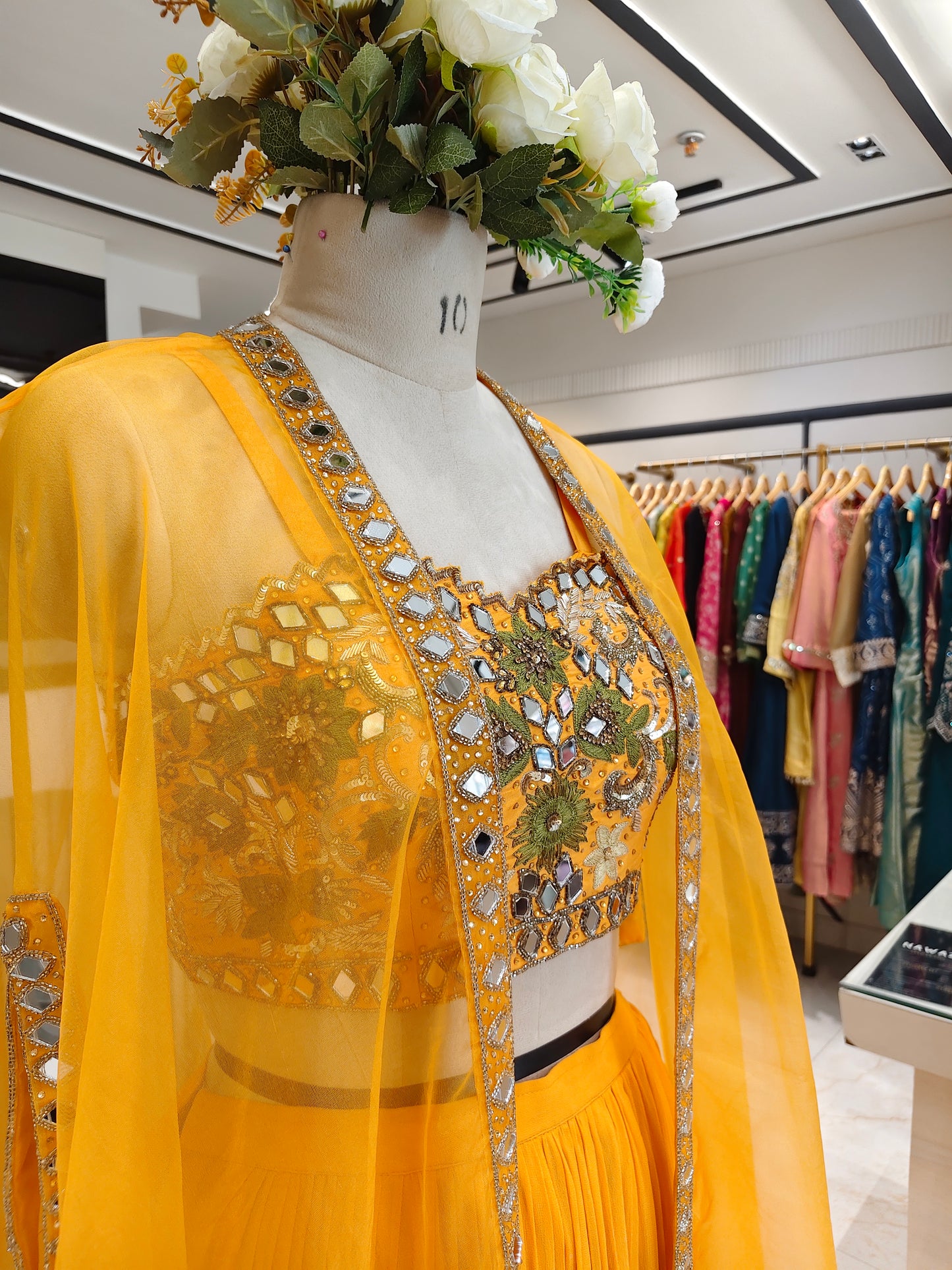 Mustard Mirror Work Skirt Set