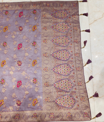 Purple Georgette Meena Kari Saree