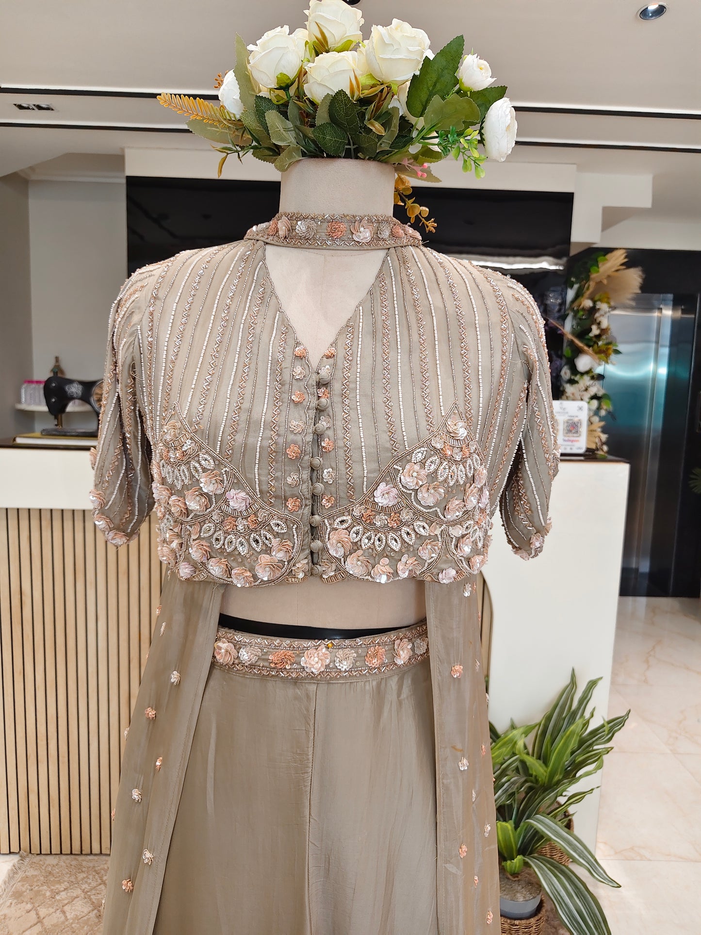 Beige Long Shrug Palazzo Set