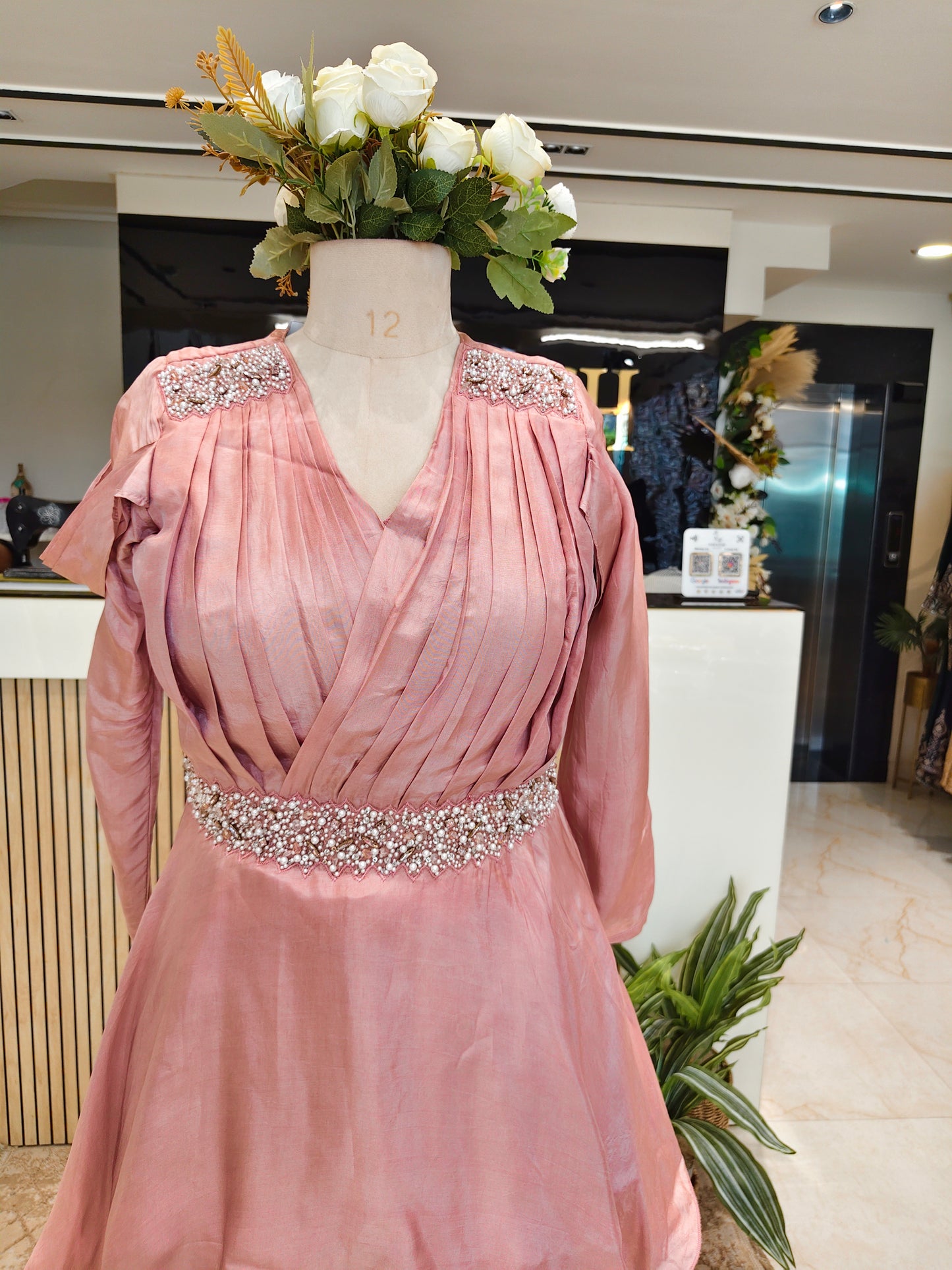 Onion Pink Handworked Silk Indo-Western Frock Set