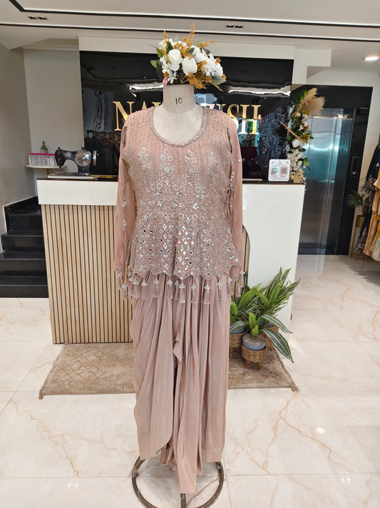 Beige Organza Drape Skirt Set