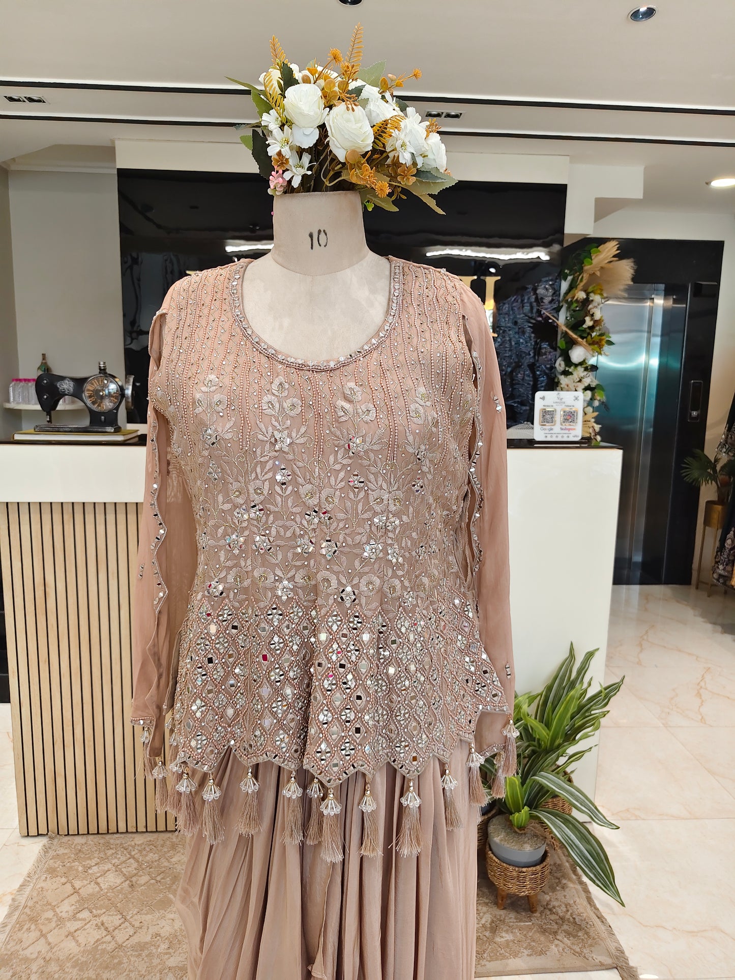Beige Organza Drape Skirt Set