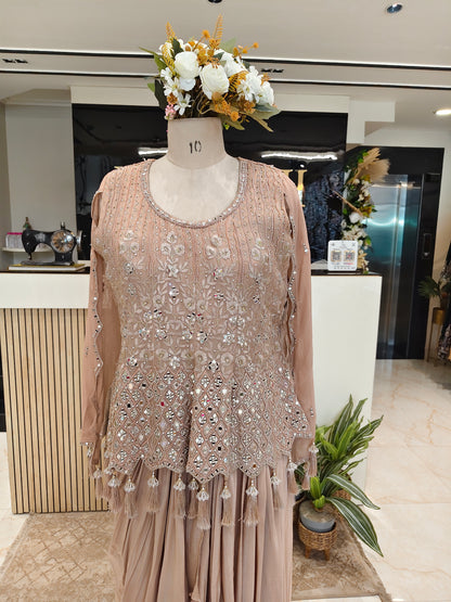Beige Organza Drape Skirt Set