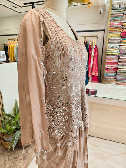 Beige Organza Drape Skirt Set