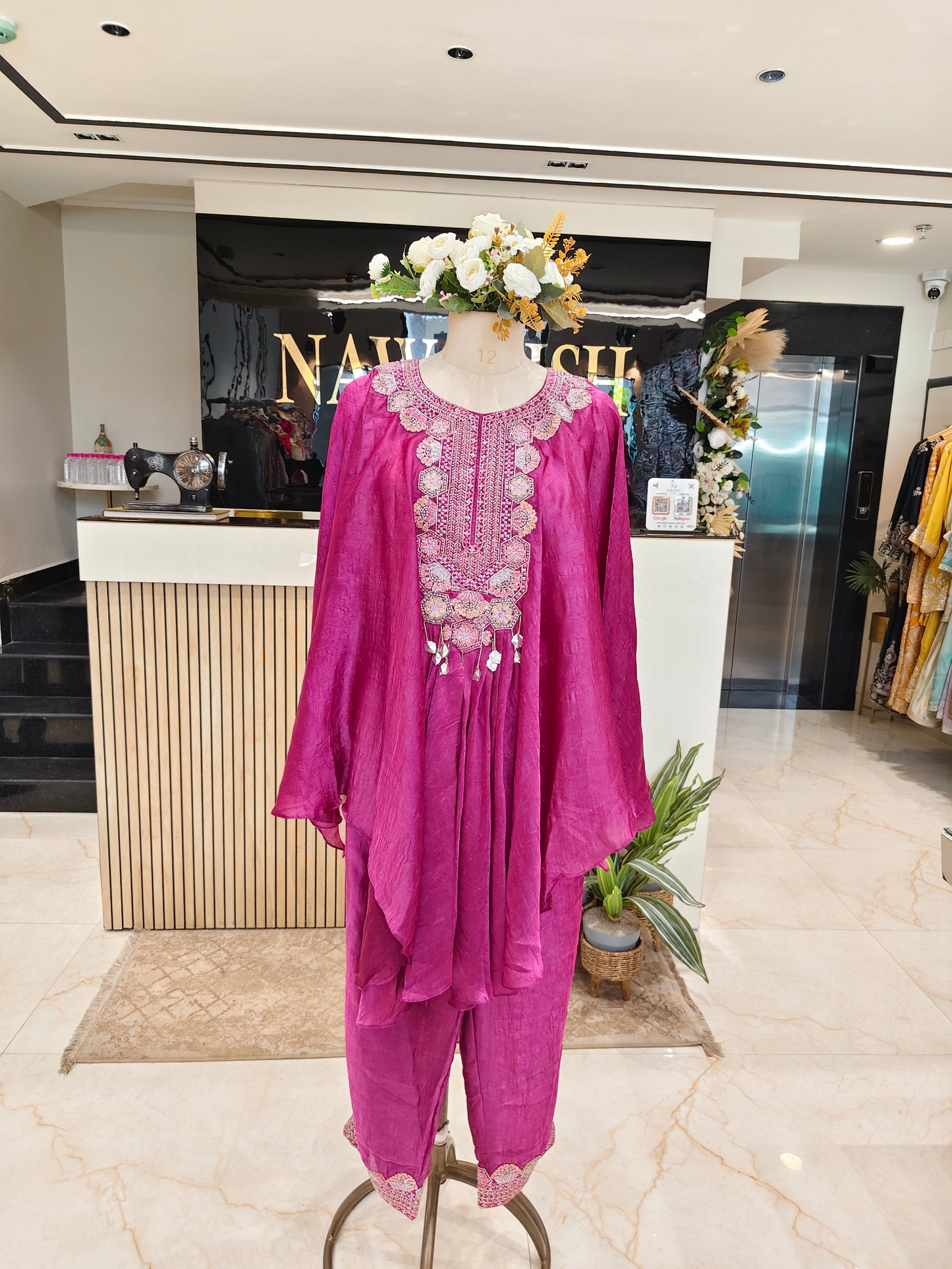 Wine Kaftan Farshi Set