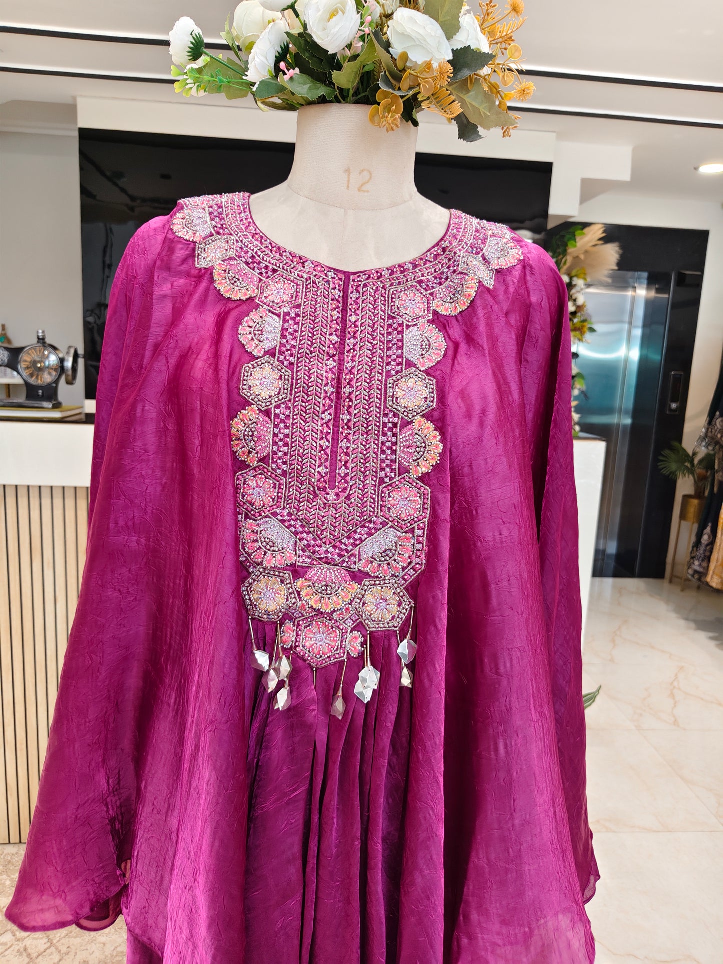 Wine Kaftan Farshi Set