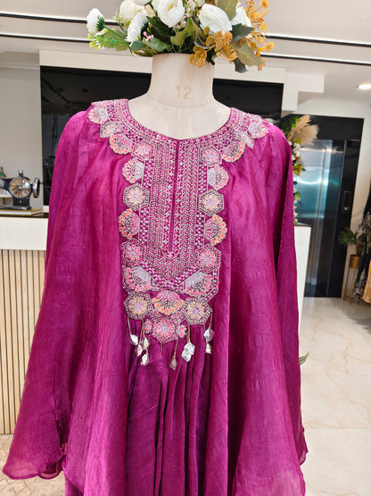 Wine Kaftan Farshi Set