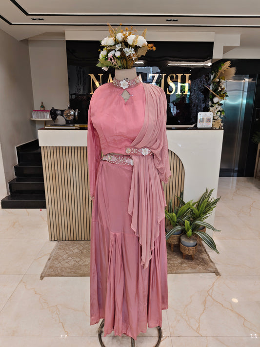 Onion Pink Drape Sharara Set