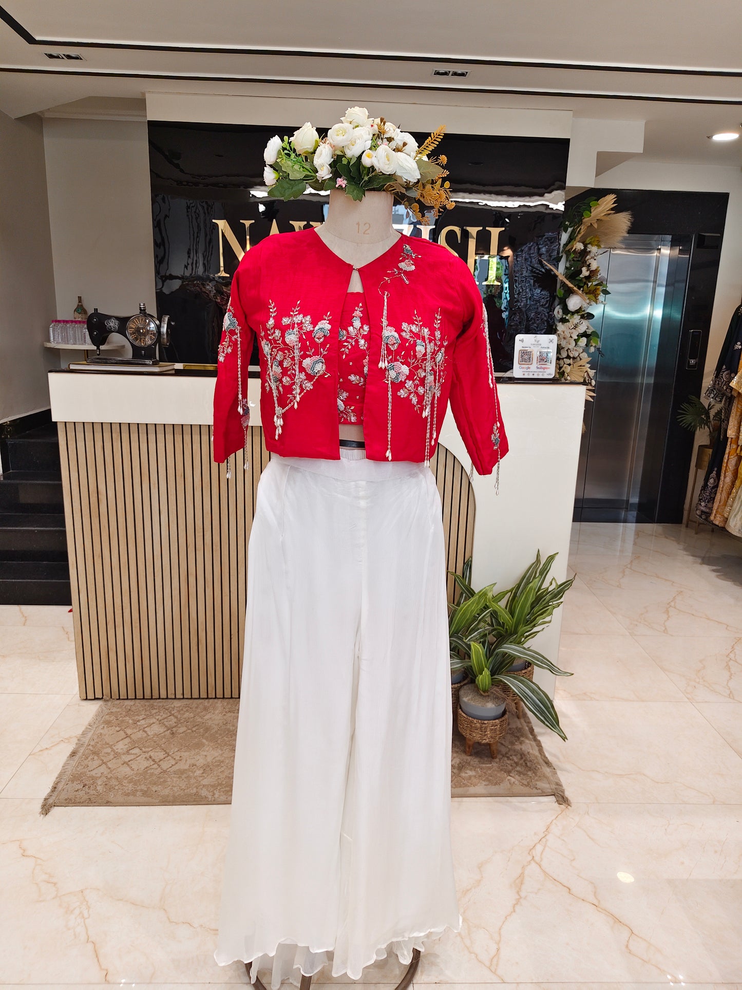 Red Handworked Palazzo Set