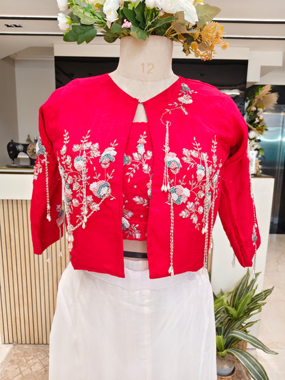 Red Handworked Palazzo Set