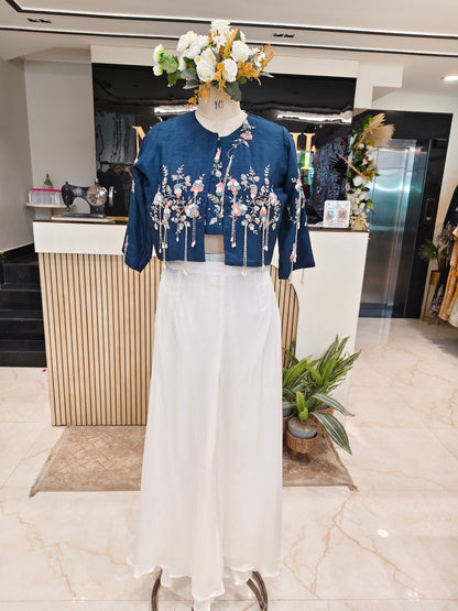 Blue Handworked Blazer Palazzo Set